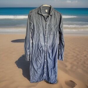 Gap Denim SHIRT Dress Size S Tall Blue Cotton Button Front CHIC‎ BOHO
